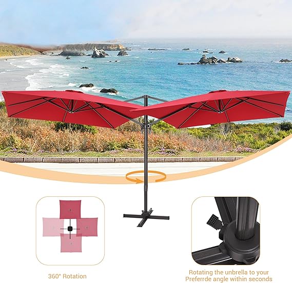 11 FT Patio Umbrella Outdoor Cantilever Umbrella Red