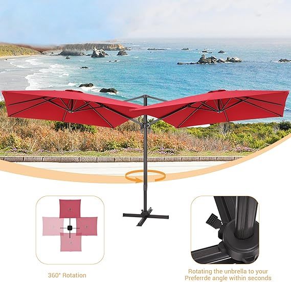 11 FT Patio Umbrella Outdoor Cantilever Umbrella Red