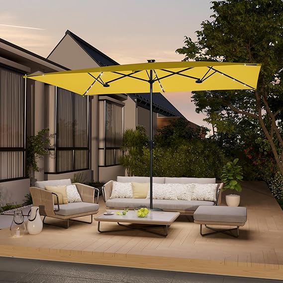 10 x 6.5FT Large Patio Umbrella with Solar Lights