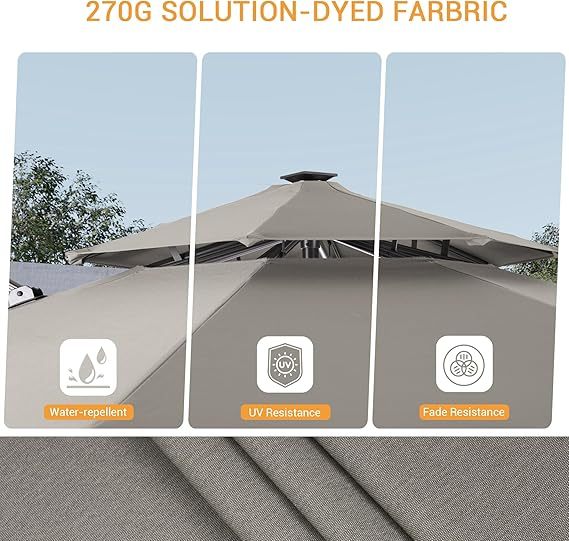 11FT Patio Umbrella with Solar Lights Outdoor Cantilever Umbrella with Base with 360-degree Rotation for Poolside