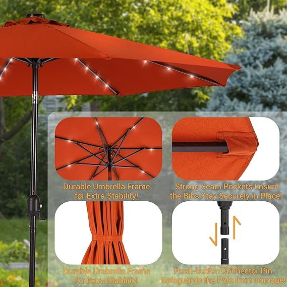 9 ft patio umbrella with solar lights, Orange