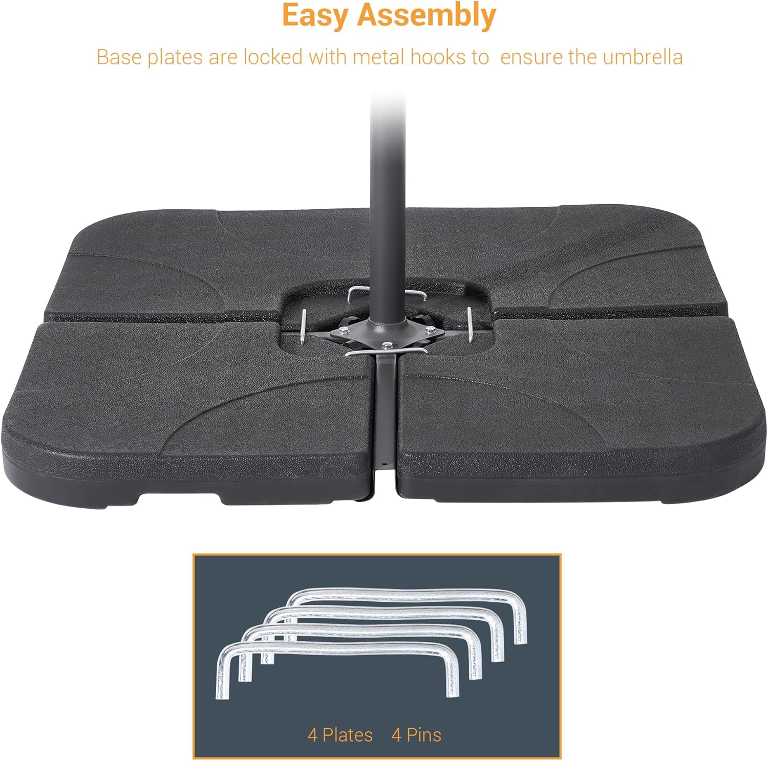 4Pcs Offset Umbrella Base Plastic Cantilever Base Weights Plate Set, 180lb Black