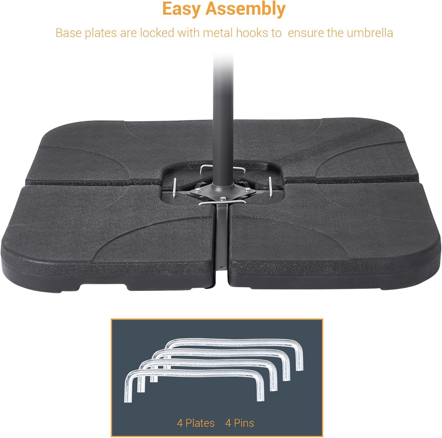 4Pcs Offset Umbrella Base Plastic Cantilever Base Weights Plate Set, 180lb Black