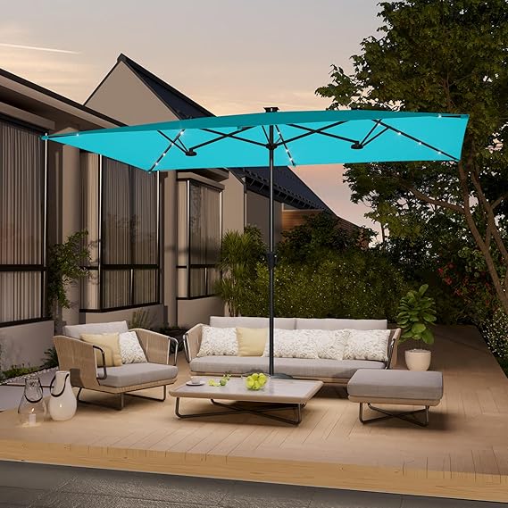 10 x 6.5FT Large Patio Umbrella with Solar Lights