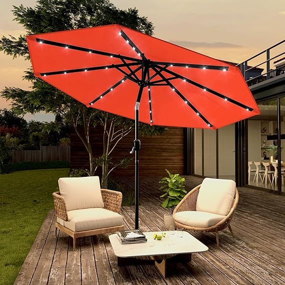 9 ft patio umbrella with solar lights, Orange
