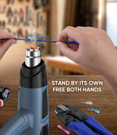 Heat Gun, Heavy Duty Fast Heating, Variable Control 120°F~1200°F (50℃-500℃) 4 Nozzles Heat Gun for Crafting, Shrink Tubing,Vinyl Wrap (Blue)