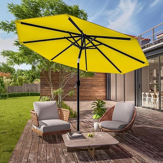 9FT Patio Umbrella for Outdoor with Push Button Tilt and Crank Yellow