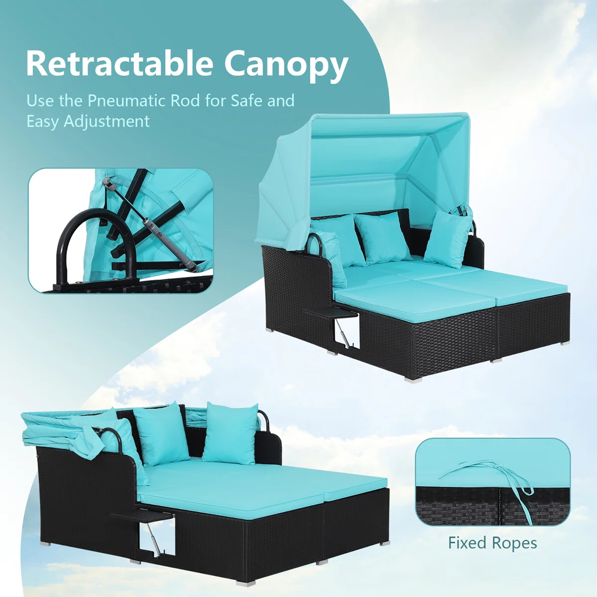 65'' Wide Straight Steel Patio Daybed with Cushions