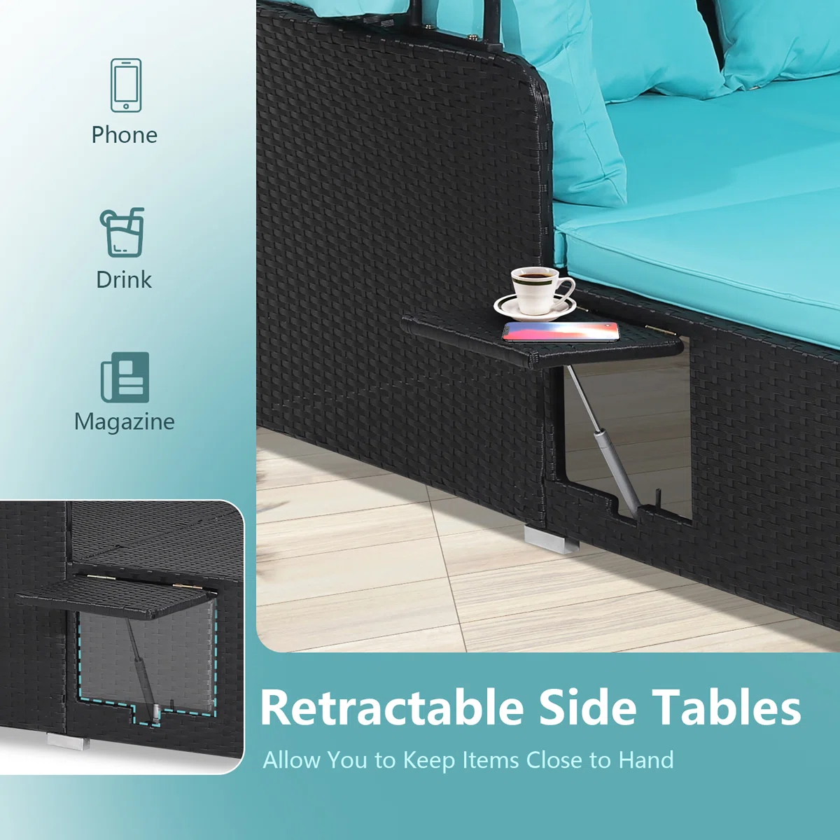 65'' Wide Straight Steel Patio Daybed with Cushions