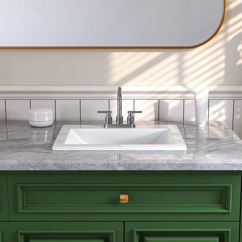 Rectangular White Drop-in Bathroom Sink With Overflow Hole
