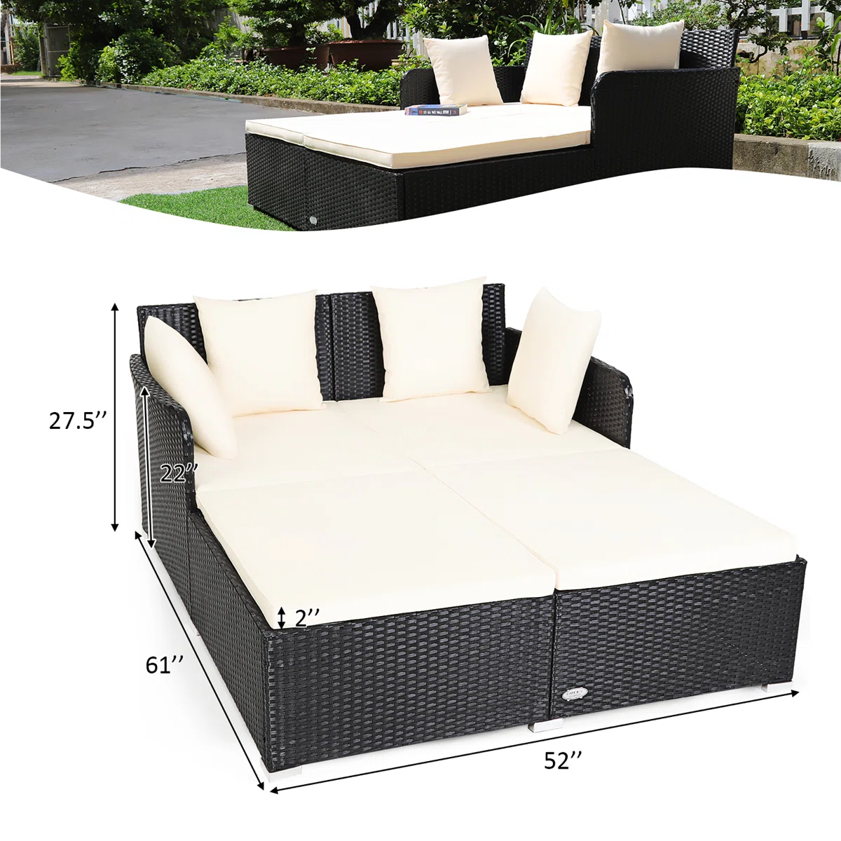52'' Wide Straight Wicker Patio Daybed with Cushions