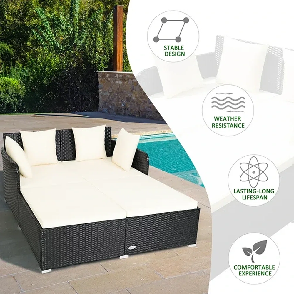 52'' Wide Straight Wicker Patio Daybed with Cushions
