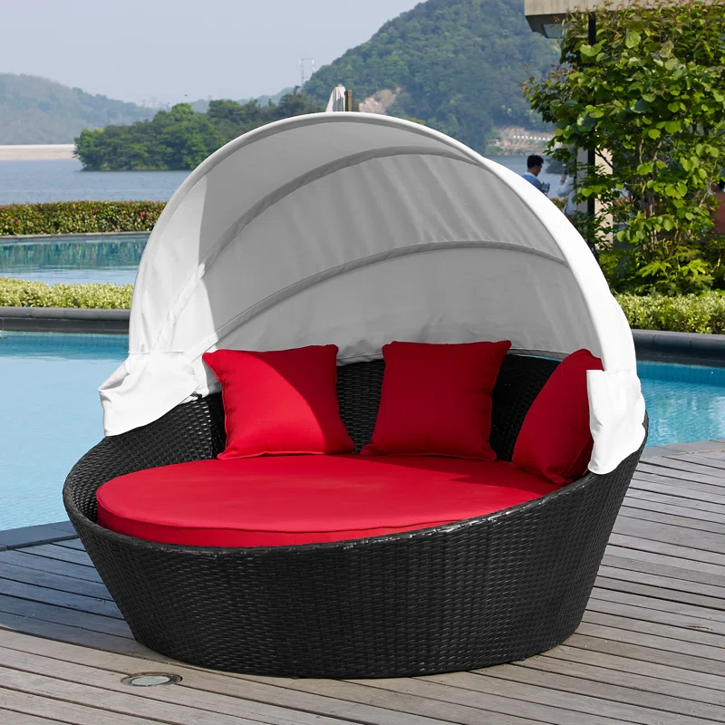 60'' Wide Wicker Patio Daybed with Cushions