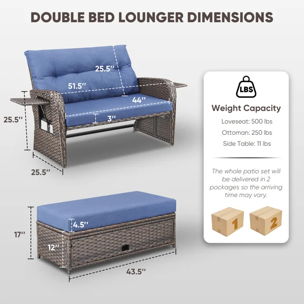 65" W Wicker Patio Daybed with Cushions