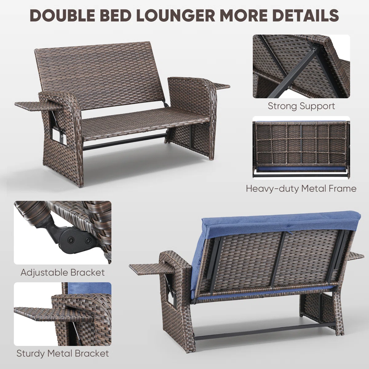 65" W Wicker Patio Daybed with Cushions