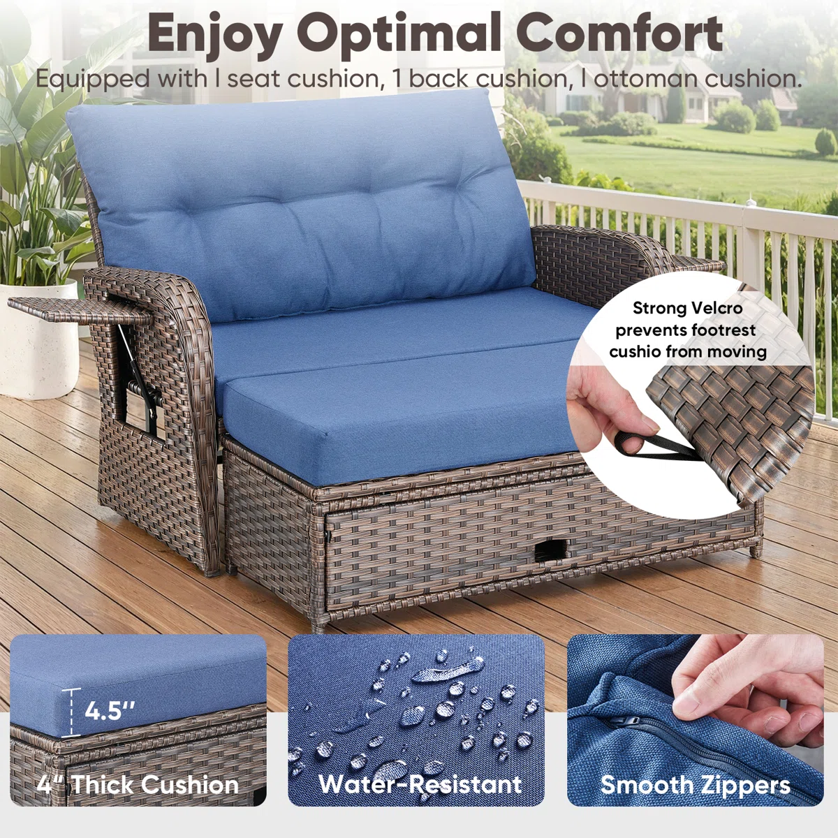 65" W Wicker Patio Daybed with Cushions