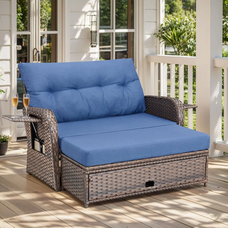 65" W Wicker Patio Daybed with Cushions