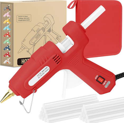 60/100W Dual Temp Hot Glue Gun and Sticks Set, Full Size with Case