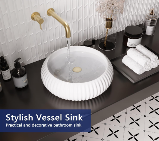 15.7" White Round Ceramic Vessel Sink
