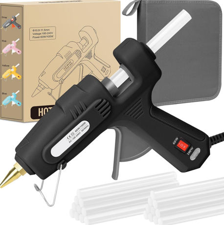 60/100W Dual Temp Hot Glue Gun and Sticks Set, Full Size with Case
