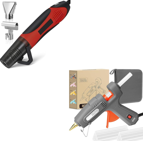 Full Size Hot Glue Gun with 60/100W Dual Power + 350W Heat Gun, with 2 Nozzles