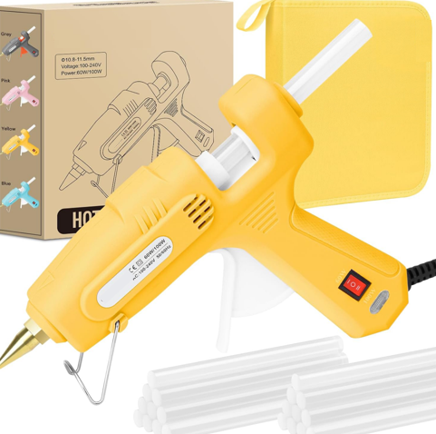 60/100W Dual Temp Hot Glue Gun and Sticks Set, Full Size with Case