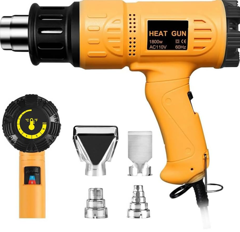 1800W Heat Gun Variable Temp 122℉-1202℉ for Crafts, Shrink Wrap