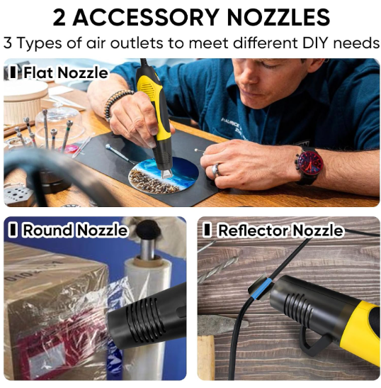 350W Heat Gun with 2 Nozzles, Dual Temp Heat Gun 400°F-660°F, Fast Heat Hot Air Gun with Overload Protection for DIY Craft Embossing Shrink Wrapping (Yellow)
