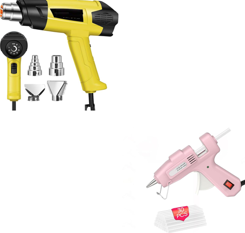 Heavy Duty Fast Heating Heat Gun + 20W Mini Hot Glue Gun with 30 Glue Sticks Set