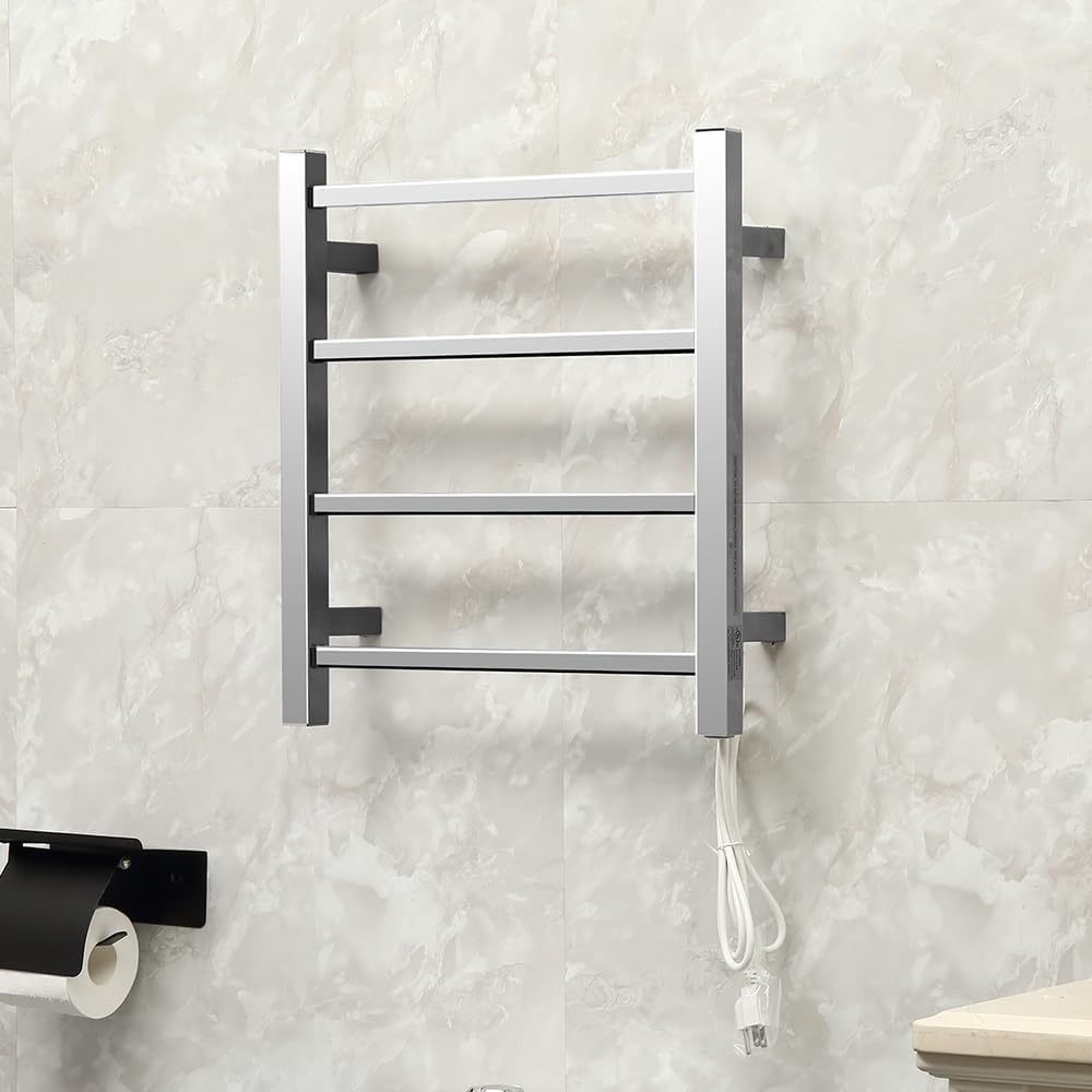Towel Warmer Polished Chrome for Bathroom Wall Mounted Bath Towel Heater Plug-in Electric Heated Towel Rack 35W