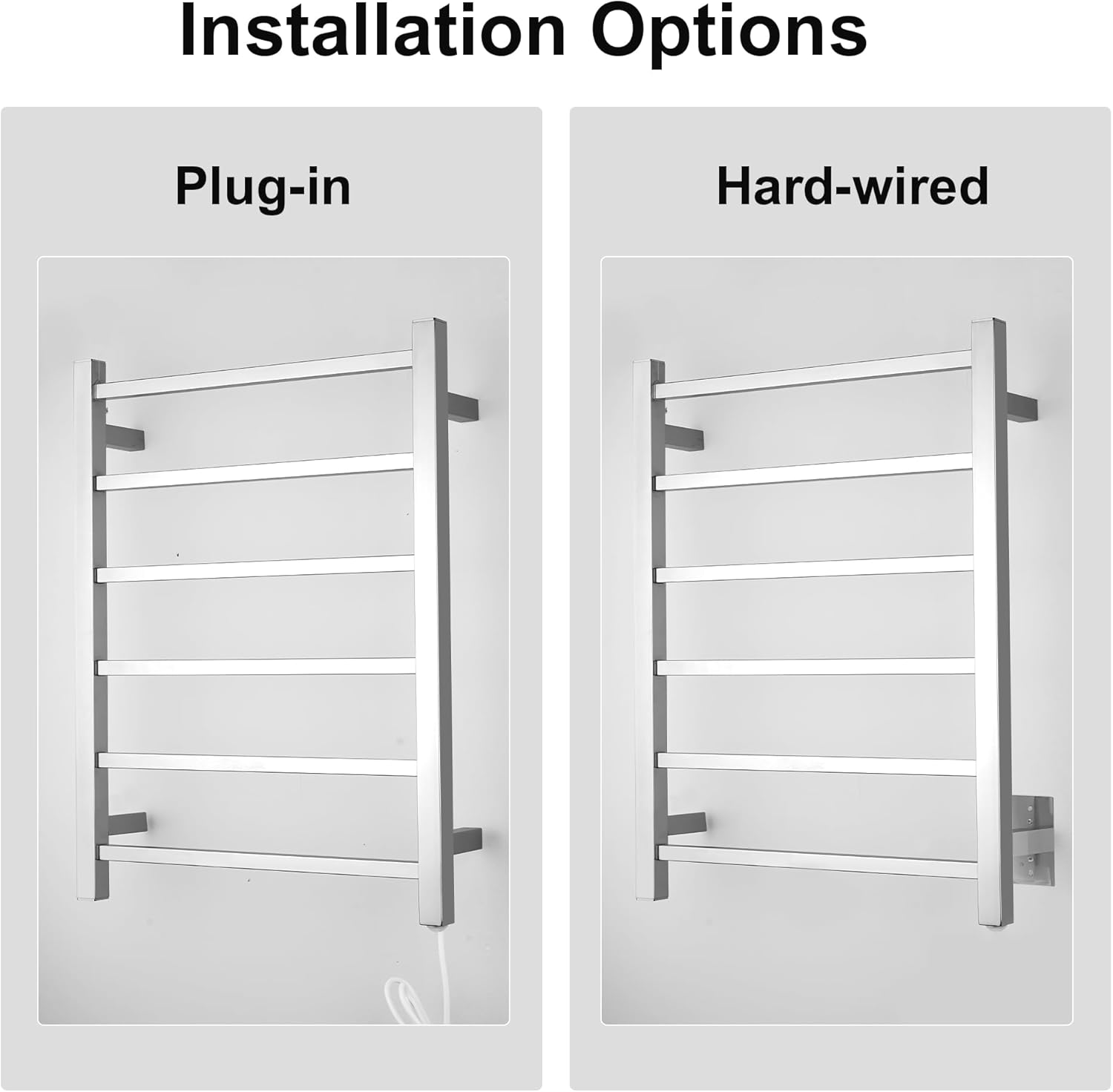 Wall Mounted Bathroom Heated Towel Rack, Plug-in Design & Brushed Stainless Steel Finish