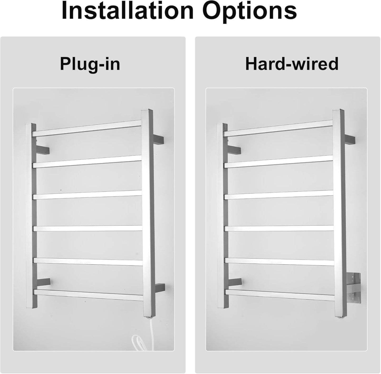 Wall Mounted Bathroom Heated Towel Rack, Plug-in Design & Brushed Stainless Steel Finish