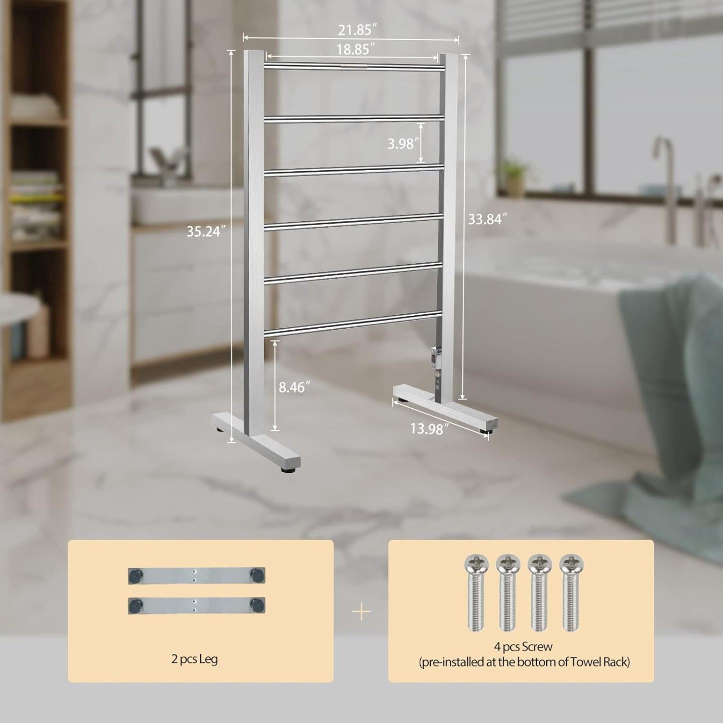 Freestanding Drying Rack for Home Bathroom Stainless Steel Polish Chrome, 6 Bars