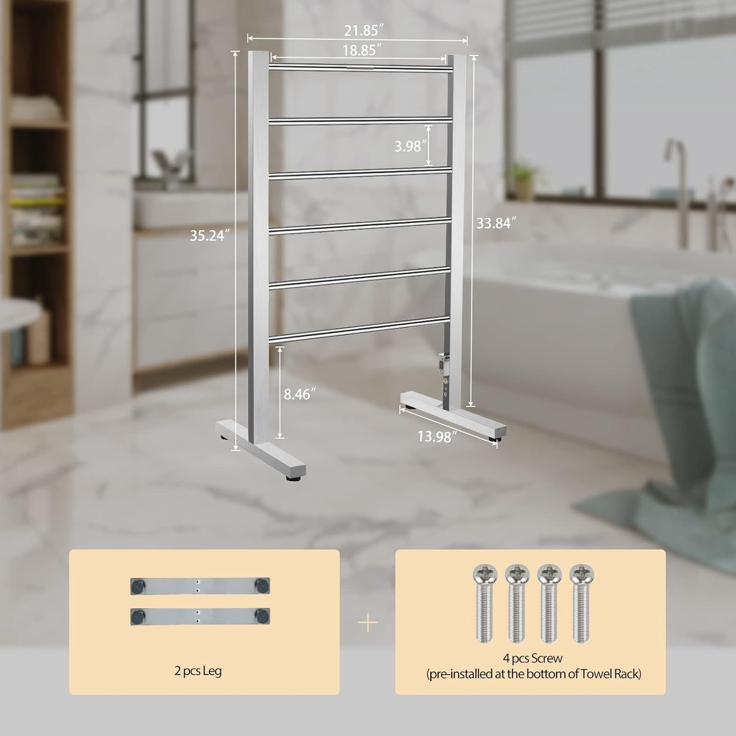 Freestanding Drying Rack for Home Bathroom Stainless Steel Polish Chrome, 6 Bars