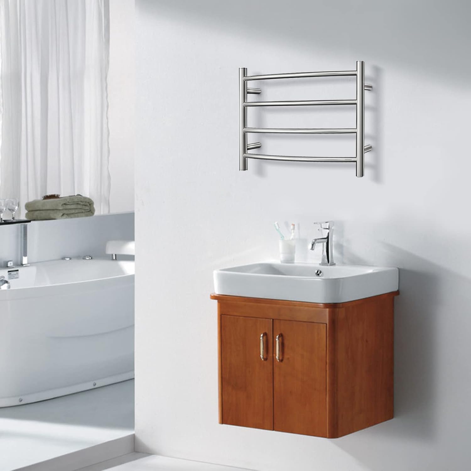 Towel Warmer Polished Chrome for Bathroom Wall Mounted Bath Towel Heater Plug-in
