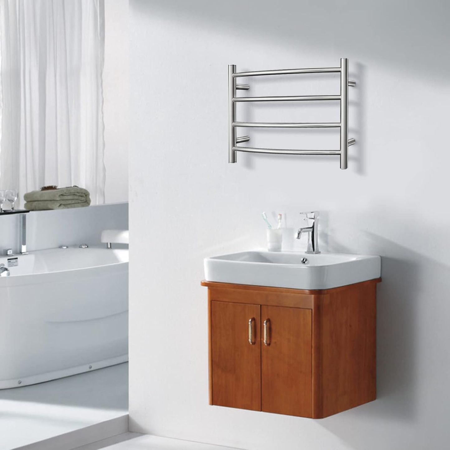 Towel Warmer Polished Chrome for Bathroom Wall Mounted Bath Towel Heater Plug-in