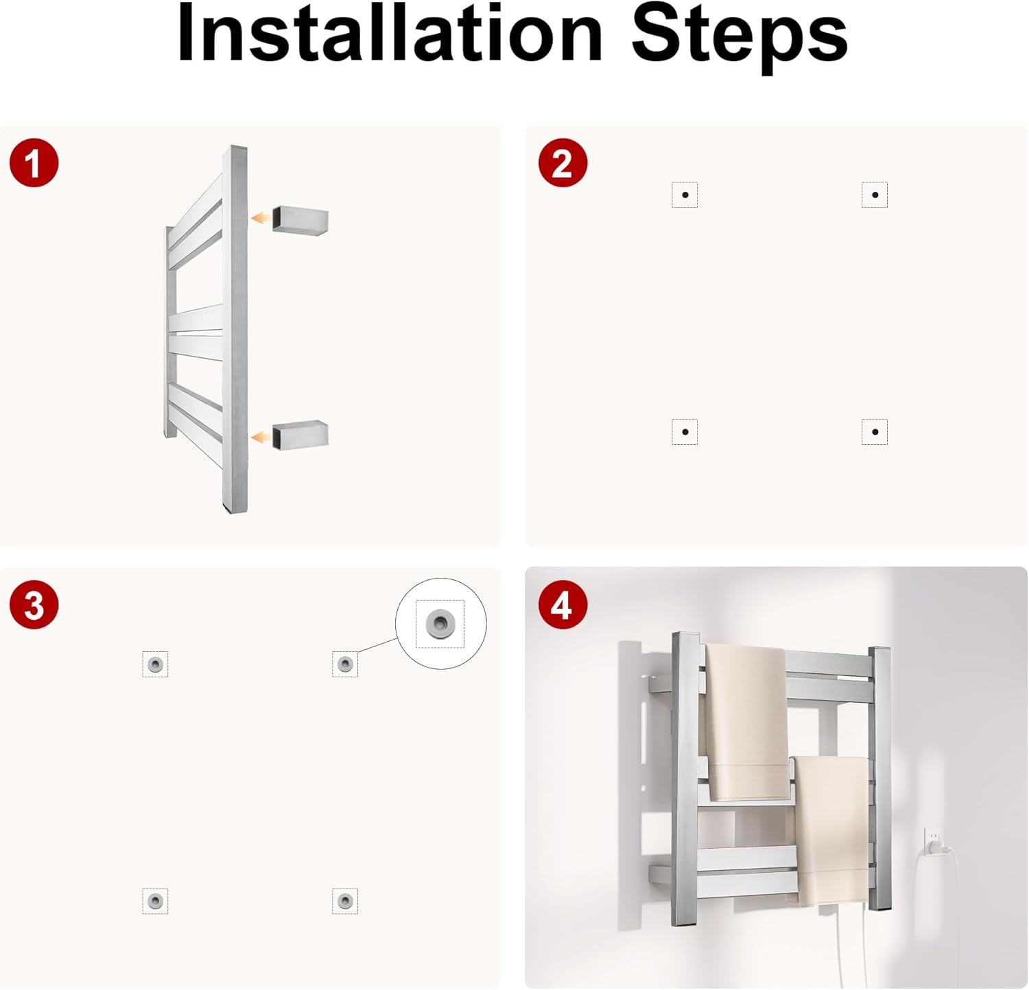 Electric Towel Warmer,Drying Towel Rack Heated Towel Rack,Wall Mounted Towel Warmer Rack,6 Bars