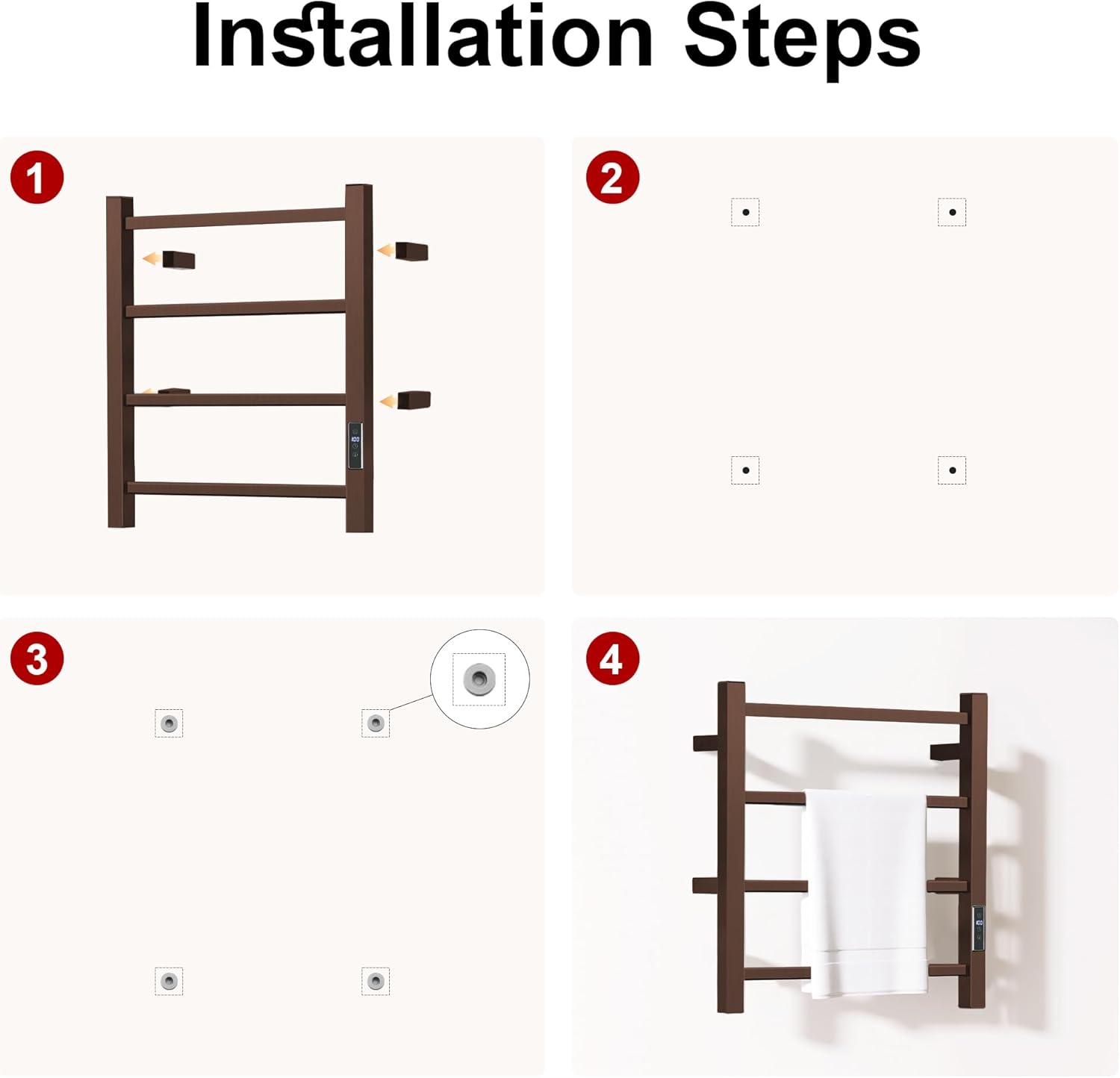 Towel Warmer with Built-in Timer Bathroom Wall Mounted Bath Towel Heater Plug-in Electric Heated Towel Rack
