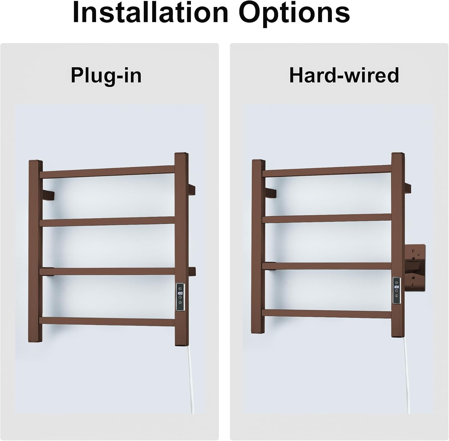 Towel Warmer with Built-in Timer Bathroom Wall Mounted Bath Towel Heater Plug-in Electric Heated Towel Rack