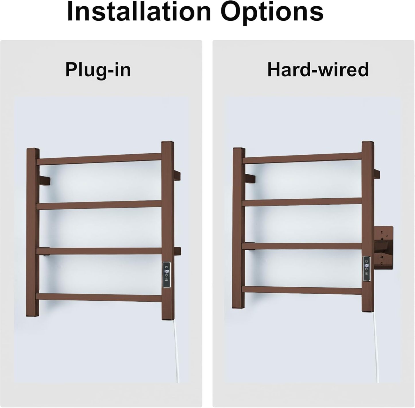 Towel Warmer with Built-in Timer Bathroom Wall Mounted Bath Towel Heater Plug-in Electric Heated Towel Rack