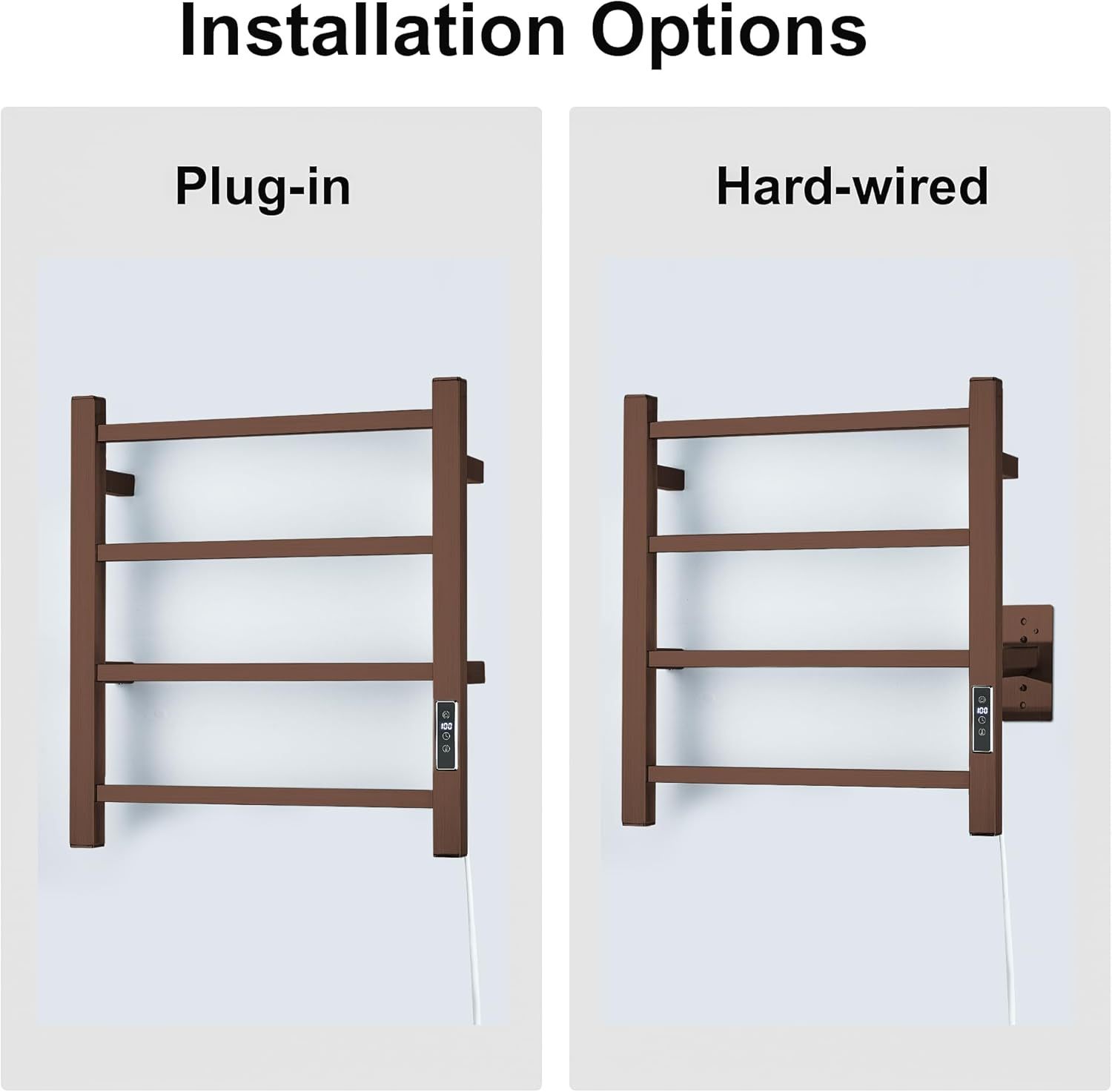 Towel Warmer with Built-in Timer Bathroom Wall Mounted Bath Towel Heater Plug-in Electric Heated Towel Rack