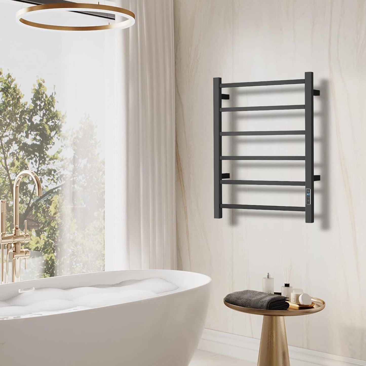 Towel Warmer with Built-in Timer for Bathroom Wall Mounted Bath Towel Heater Plug-in Electric Heated Towel Rack