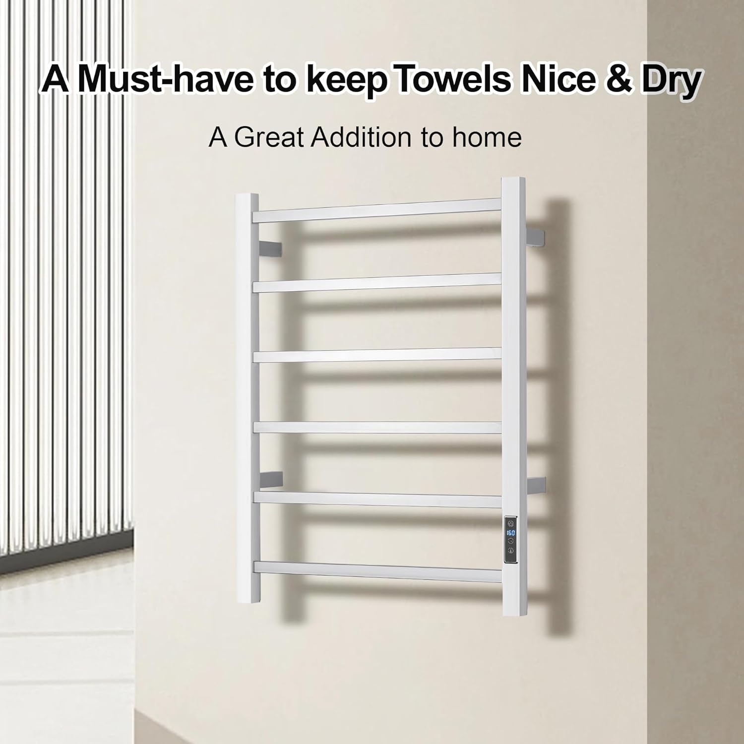 Electric Towel Warmer with Built-in Timer - Wall Mounted Heated Towel Rack Bathroom, Plug-in Design & Brushed Stainless Steel