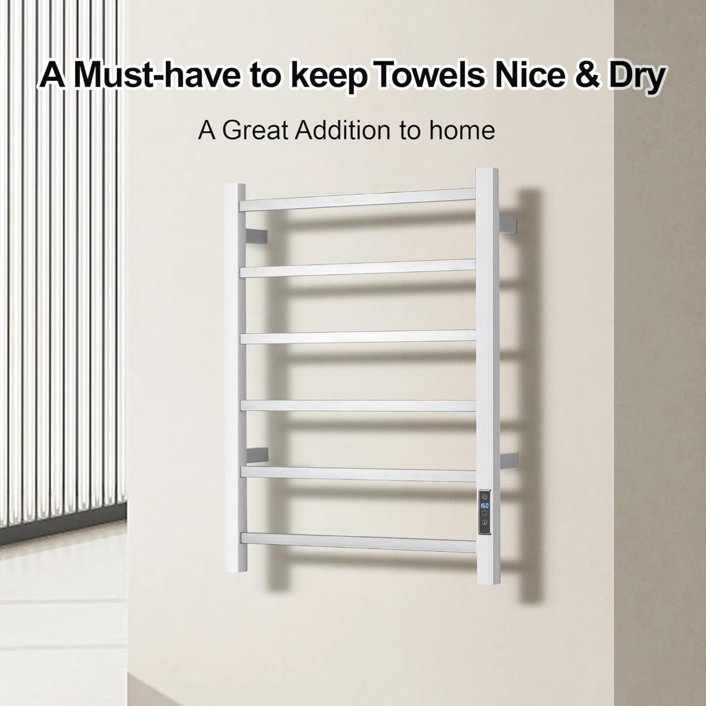 Electric Towel Warmer with Built-in Timer - Wall Mounted Heated Towel Rack Bathroom, Plug-in Design & Brushed Stainless Steel