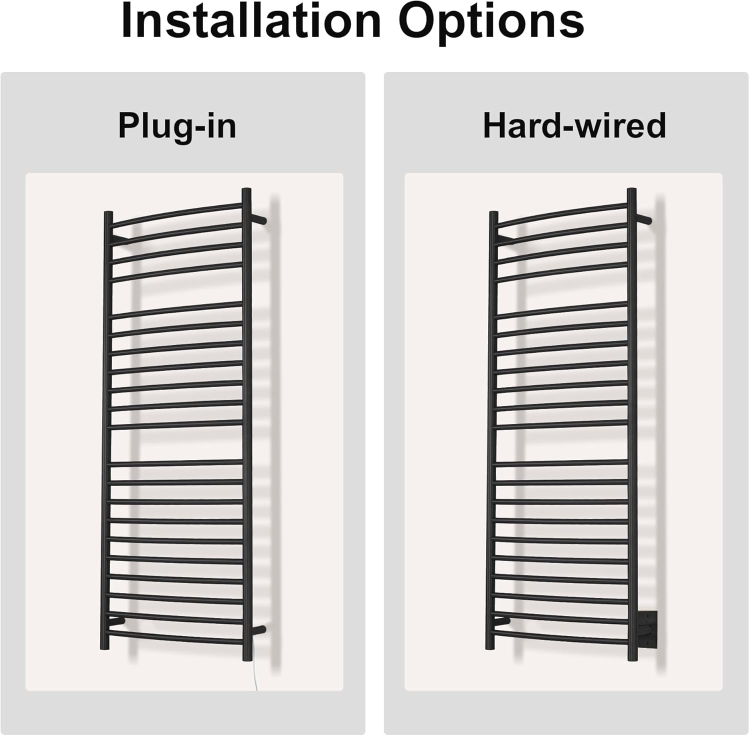 Wall Mounted Bathroom Heated Towel Rack, Plug-in Design & Brushed Stainless Steel Finish Black 21 Bar