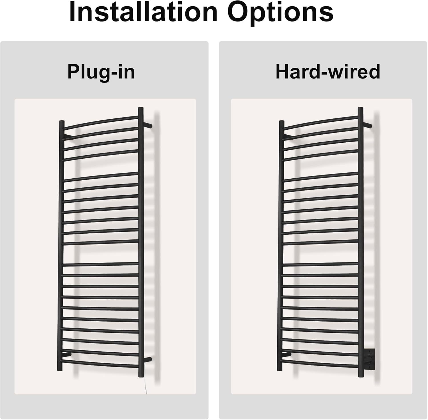 Wall Mounted Bathroom Heated Towel Rack, Plug-in Design & Brushed Stainless Steel Finish Black 21 Bar