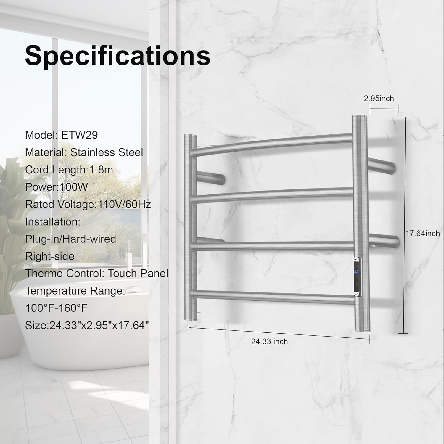 Towel Warmer with Built-in Timer for Bathroom Wall Mounted Bath Towel Heater Plug-in Electric Heated Towel Rack