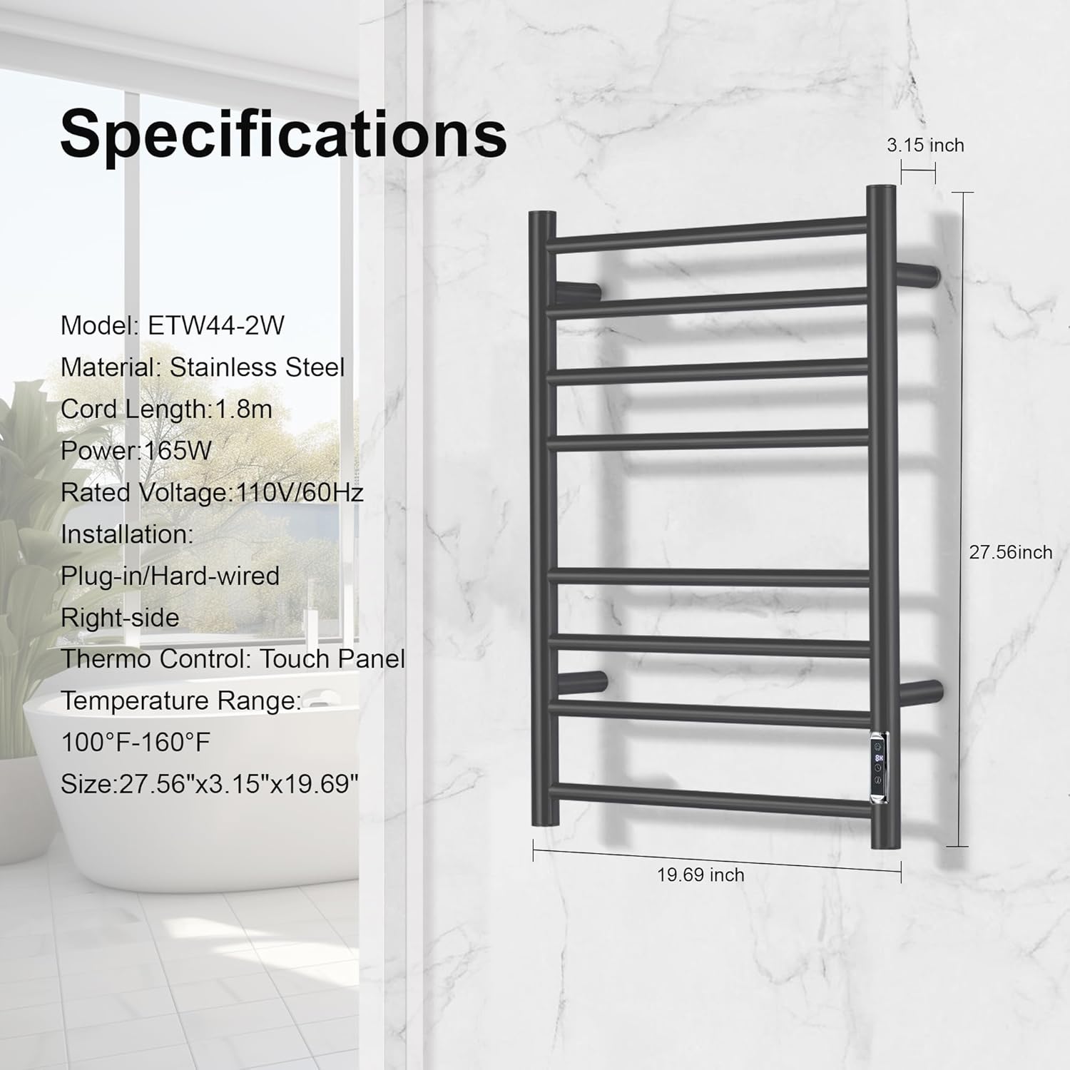 Electric Towel Warmer with Built-in Timer - Wall Mounted Bathroom Heated Towel Rack