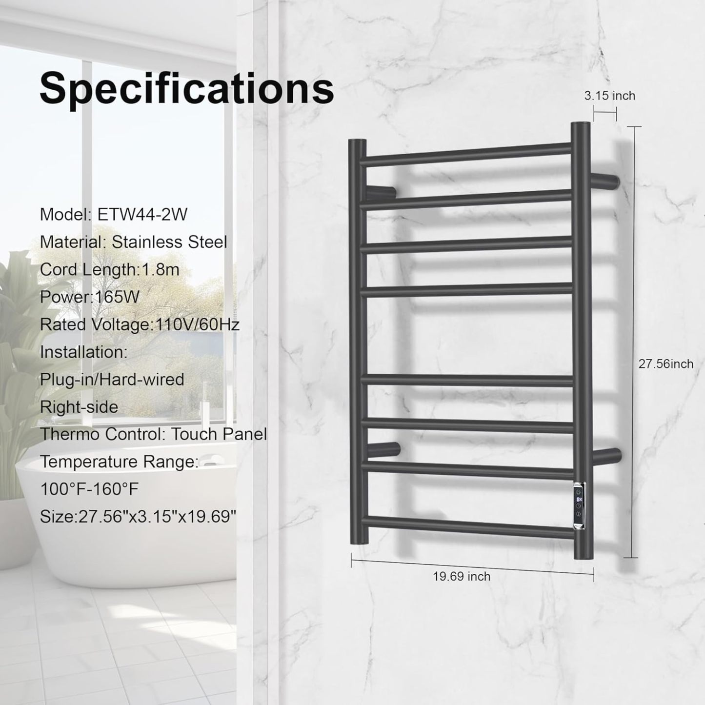 Electric Towel Warmer with Built-in Timer - Wall Mounted Bathroom Heated Towel Rack