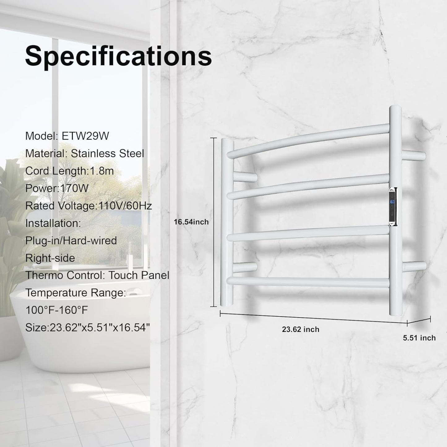 Towel Warmer with Built-in Timer Bathroom Wall Mounted Bath Towel Heater Plug-in Electric Heated Towel Rack Stainless Steel Curved Round Oil Rubbed Drying Rack